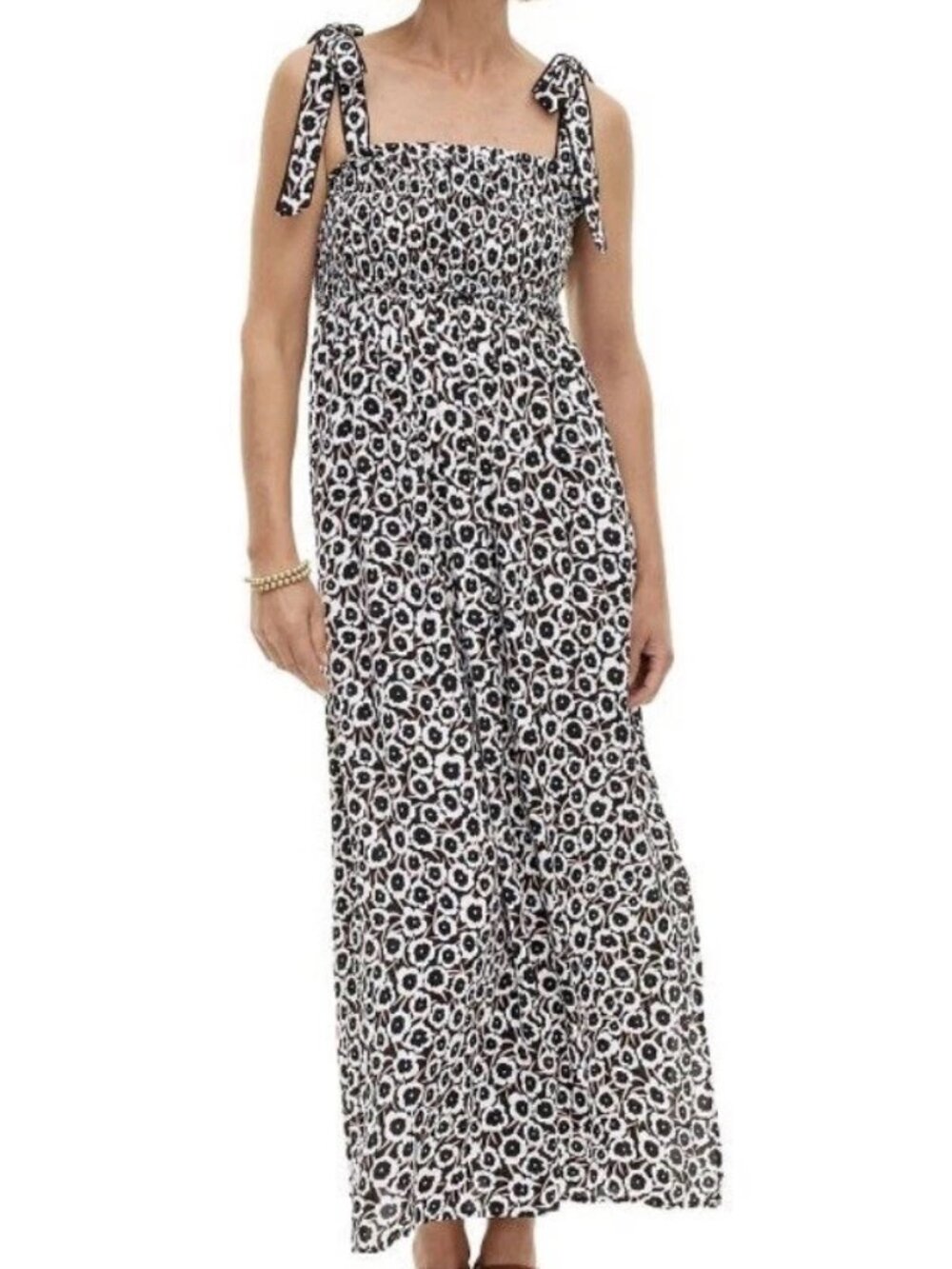 DVF for Target Smocked Tie Strap Poppy Maxi Dress Black Large